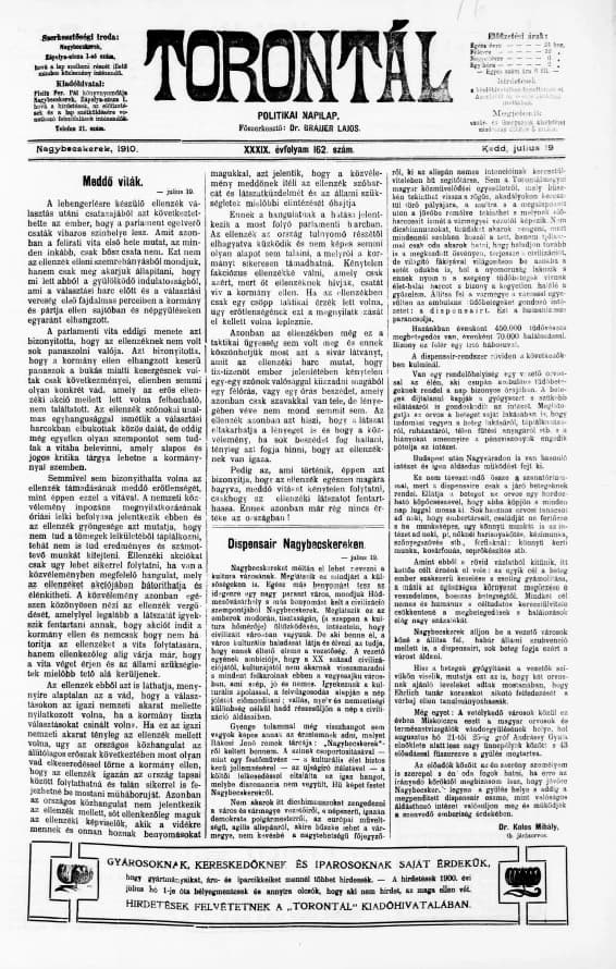 Torontál, 39. évf. 1910. július 19. 162. sz.