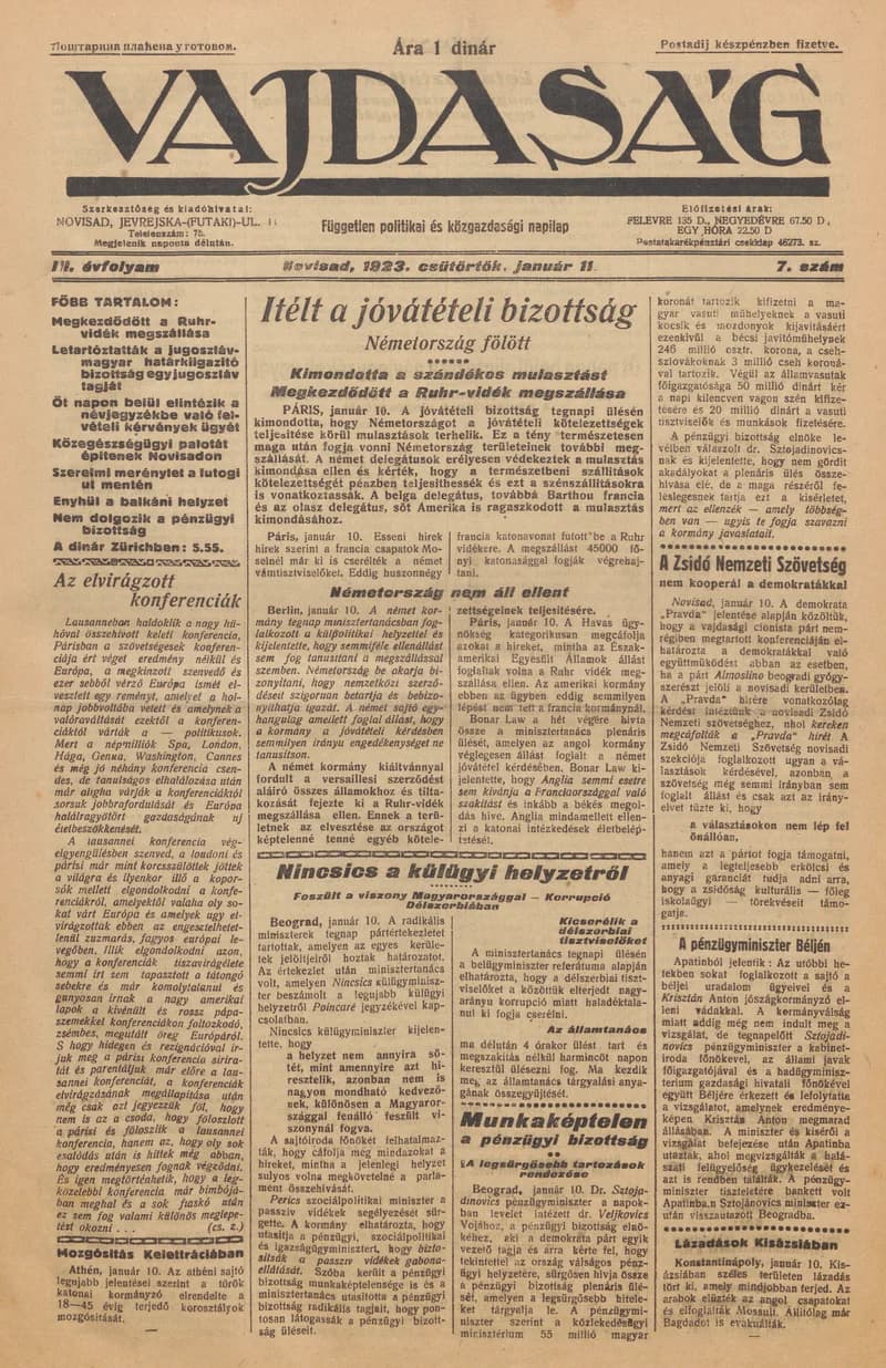 Vajdaság, 3. évf. 1923. január 11. 7. sz.
