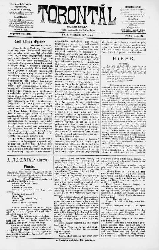 Torontál, 29. évf. 1900. június 22. 142. sz.