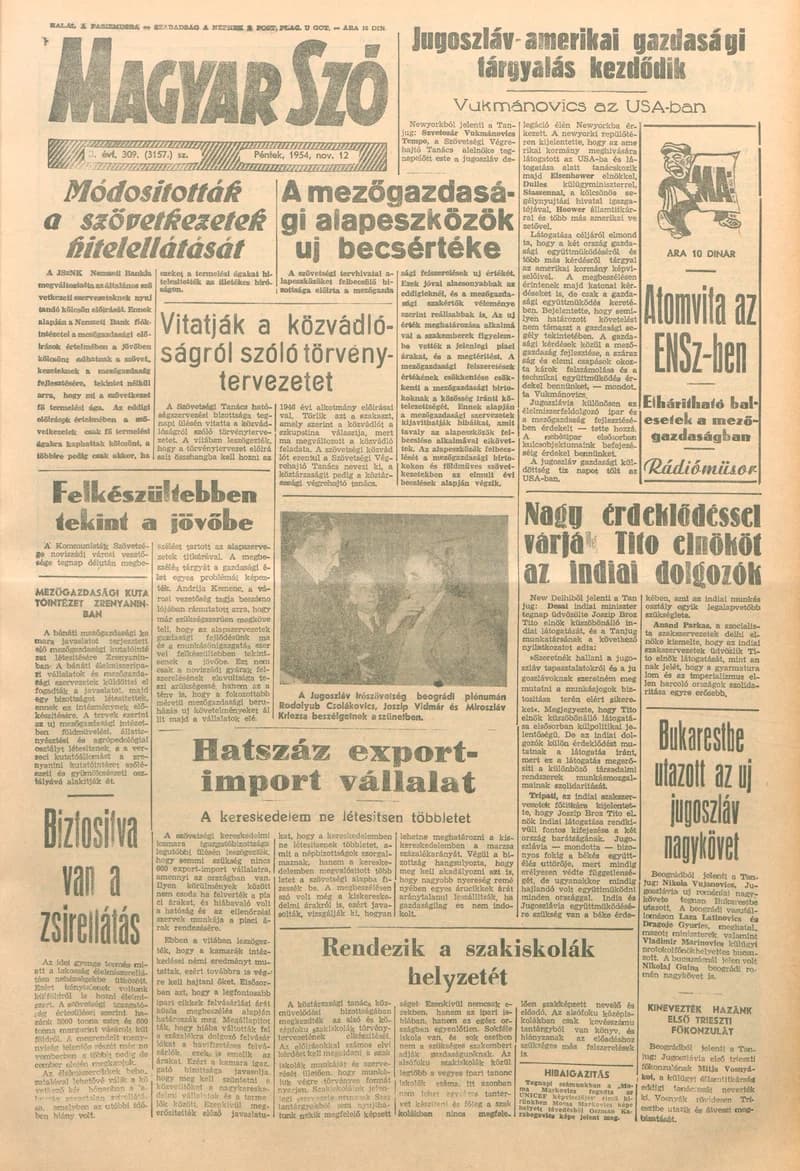 Magyar Szó, 11. évf. 1954. november 12. 309. sz. 1–8. oldal