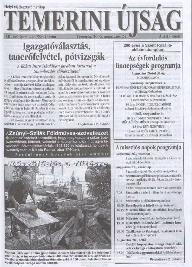Temerini Újság, 12. évf. 2006. augusztus 24. 34. sz.