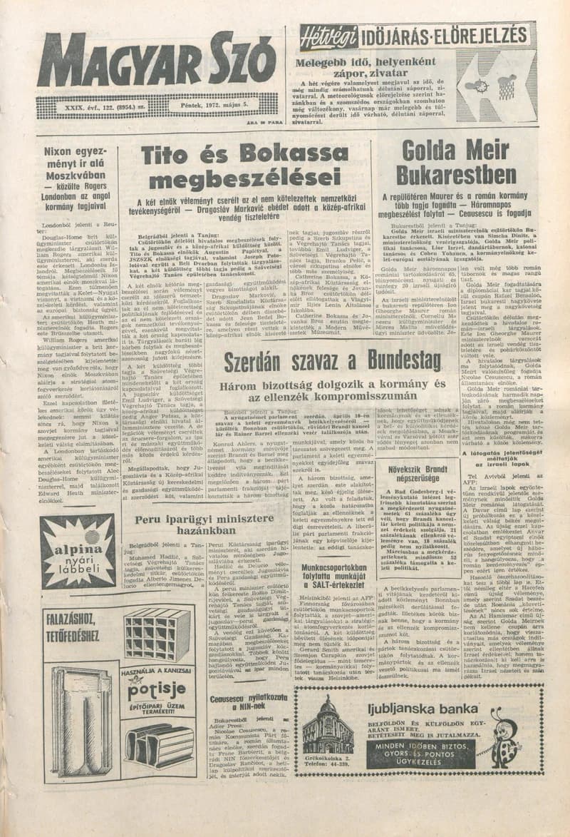 Magyar Szó, 29. évf. 1972. május 5. 122. sz. 1–20. oldal