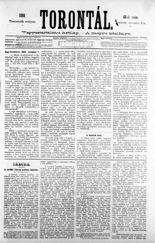 Torontál, 17. évf. 1888. november 8. 45. sz.