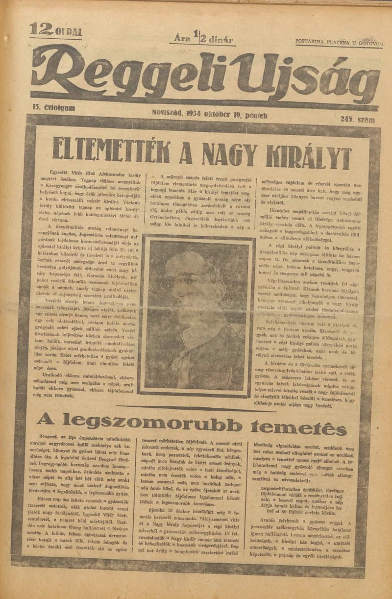 Reggeli Újság, 15. évf. 1934. október 19. 245. sz.