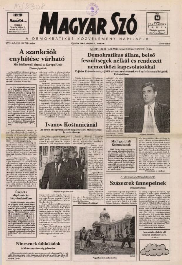 Magyar Szó, 57. évf. 2000. október 7. 238. sz. 1–16. oldal