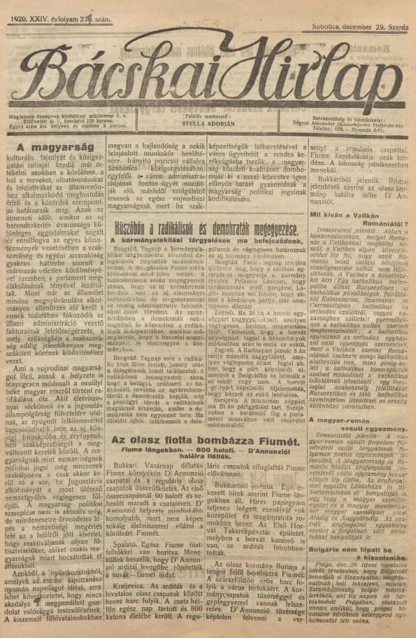 Bácskai Hirlap, 24. évf. 1920. december 29. 231. sz.