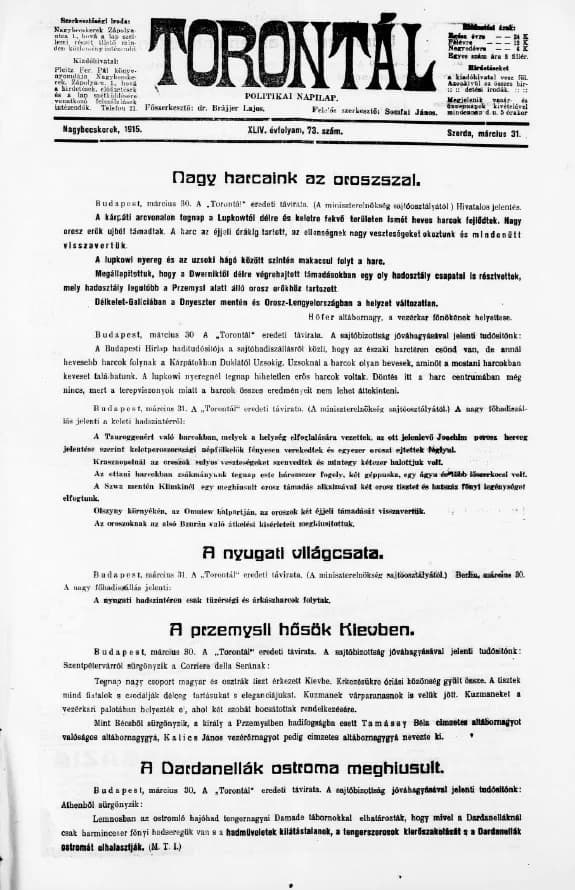 Torontál, 44. évf. 1915. március 31. 73. sz.