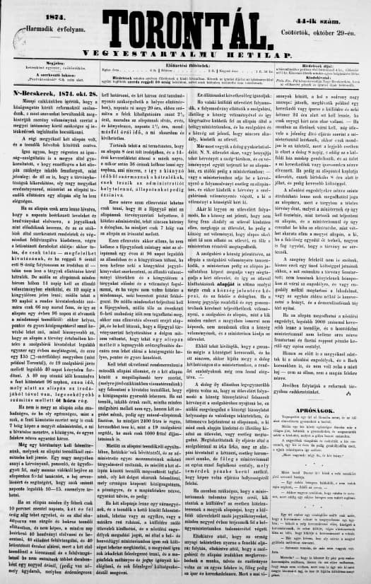 Torontál, 3. évf. 1874. október 29. 44. sz.