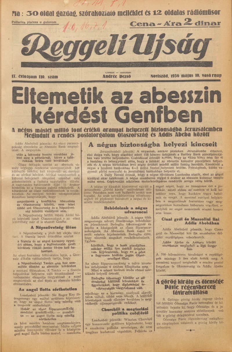 Reggeli Újság, 17. évf. 1936. május 10. 110. sz.