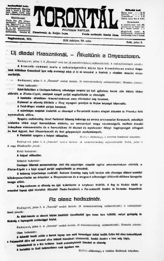 Torontál, 44. évf. 1915. július 6. 151. sz.