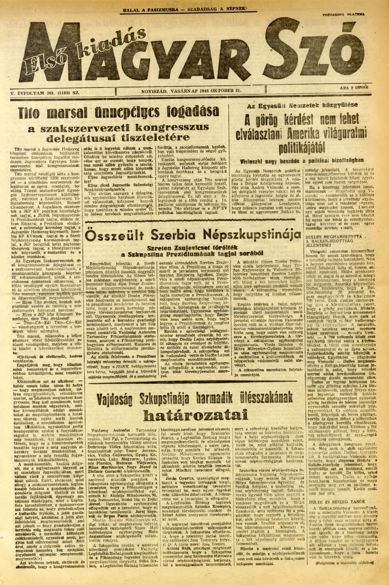 Magyar Szó, 5. évf. 1948. október 31. 261. sz. 1–8. oldal