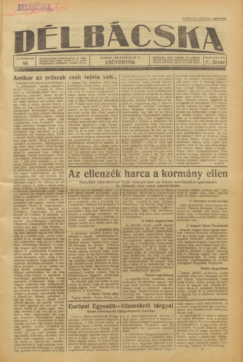 Délbácska, 6. évf. 1925. március 19. 66. sz.