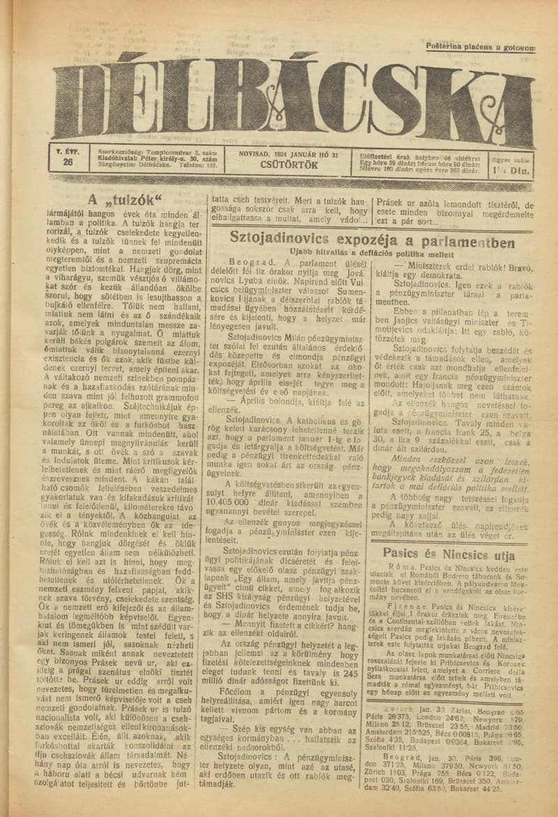 Délbácska, 5. évf. 1924. január 31. 26. sz.