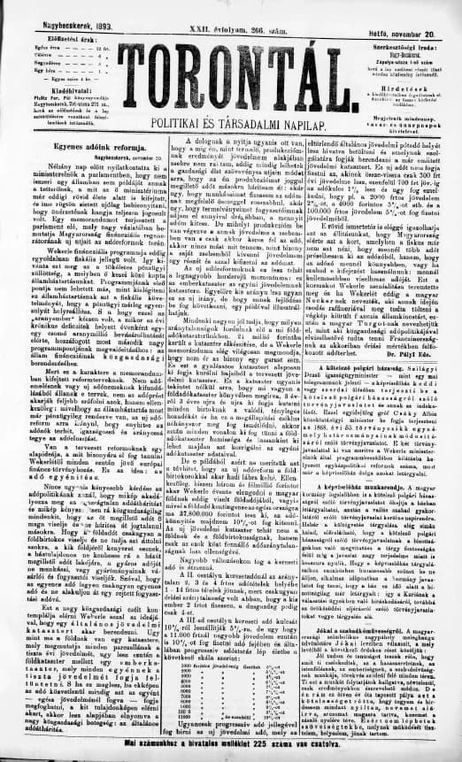 Torontál, 22. évf. 1893. november 20. 266. sz.