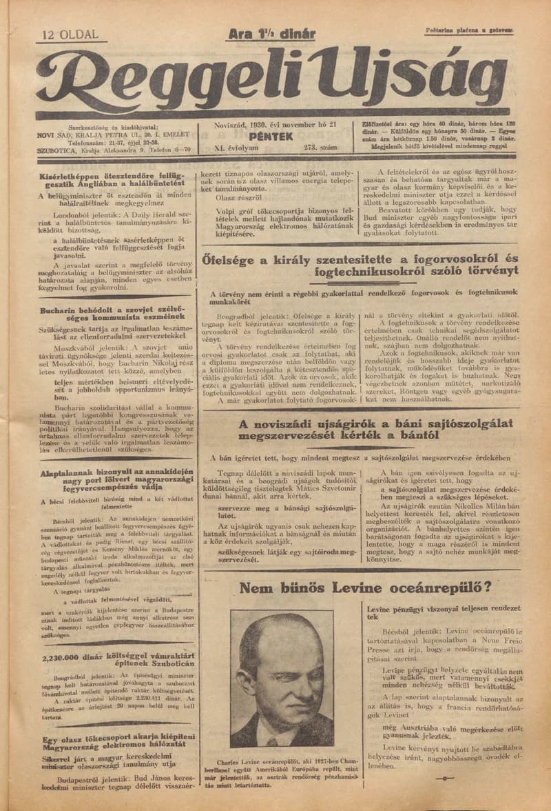 Reggeli Újság, 11. évf. 1930. november 21. 273. sz.