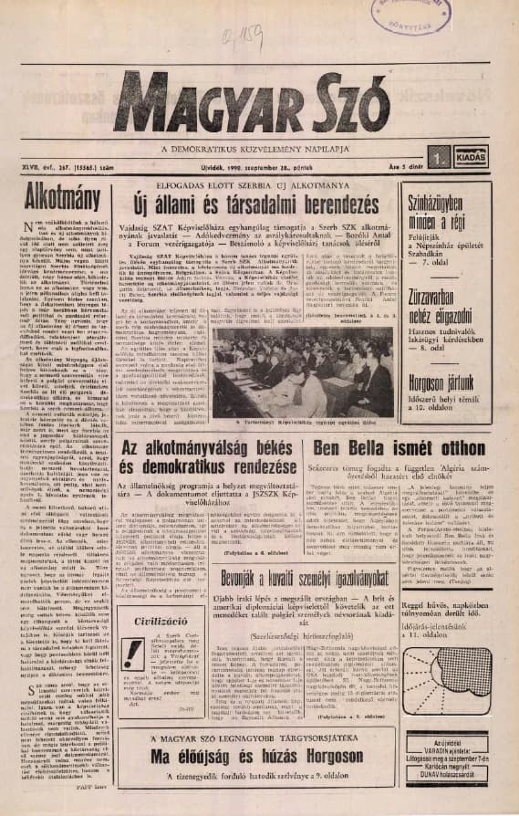 Magyar Szó, 47. évf. 1990. szeptember 28. 267. sz. 1–20. oldal
