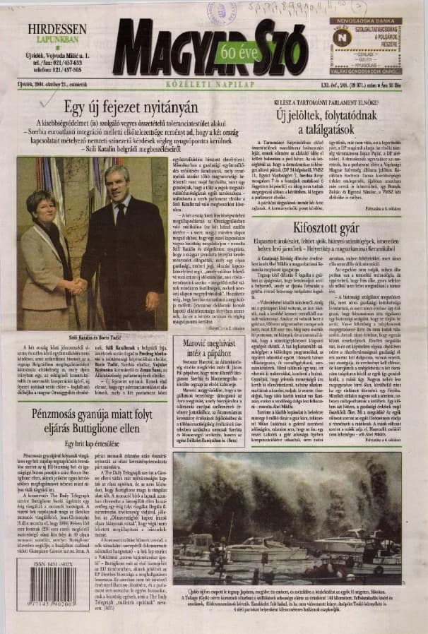 Magyar Szó, 61. évf. 2004. október 21. 248. sz. 1–20. oldal