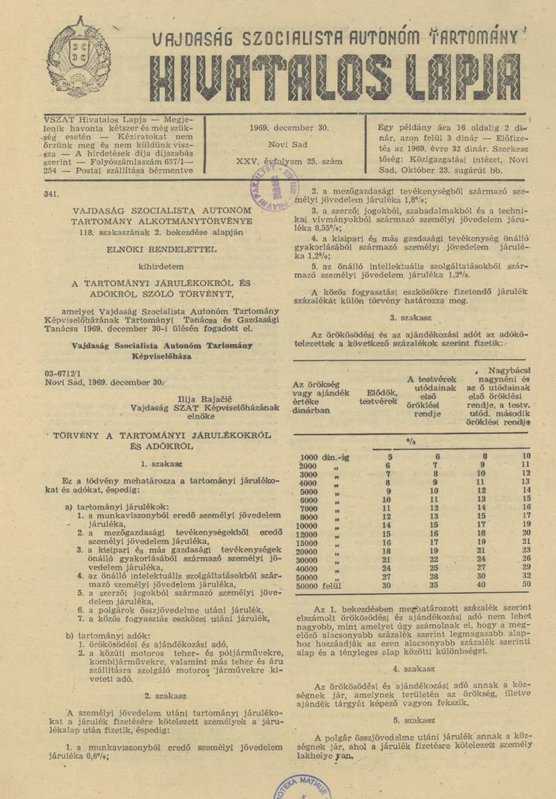 Vajdaság Szocialista Autonóm Tartomány Hivatalos Lapja, 25. évf. 1969. december 30. 25. sz. 453–460. oldal