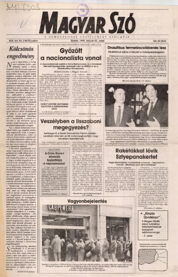 Magyar Szó, 49. évf. 1992. február 25. 54. sz. 1–20. oldal