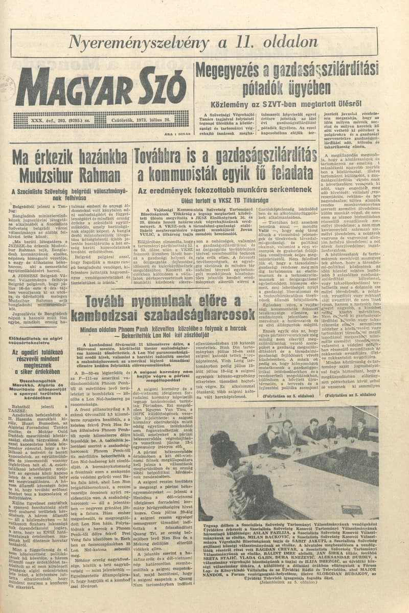 Magyar Szó, 30. évf. 1973. július 26. 203. sz. 1–16. oldal