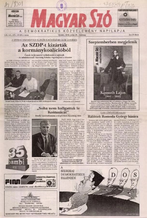 Magyar Szó, 59. évf. 2002. július 28. 175. sz. 1–28. oldal
