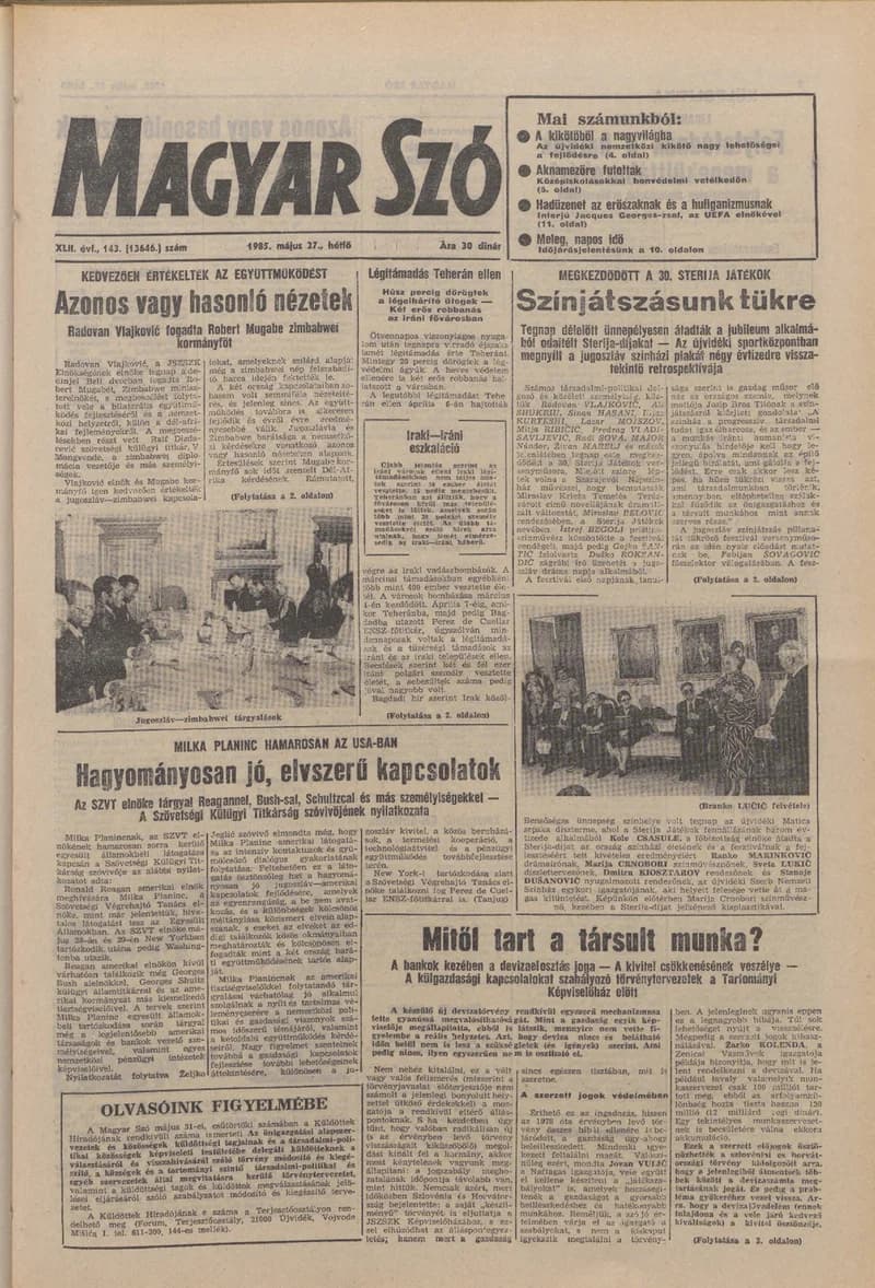 Magyar Szó, 42. évf. 1985. május 27. 143. sz. 1–20. oldal