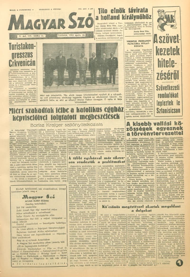 Magyar Szó, 10. évf. 1953. április 30. 119. sz. 1–8. oldal