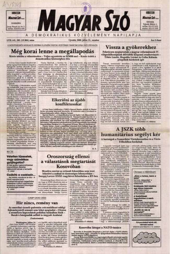 Magyar Szó, 57. évf. 2000. július 15. 165. sz. 1–16. oldal