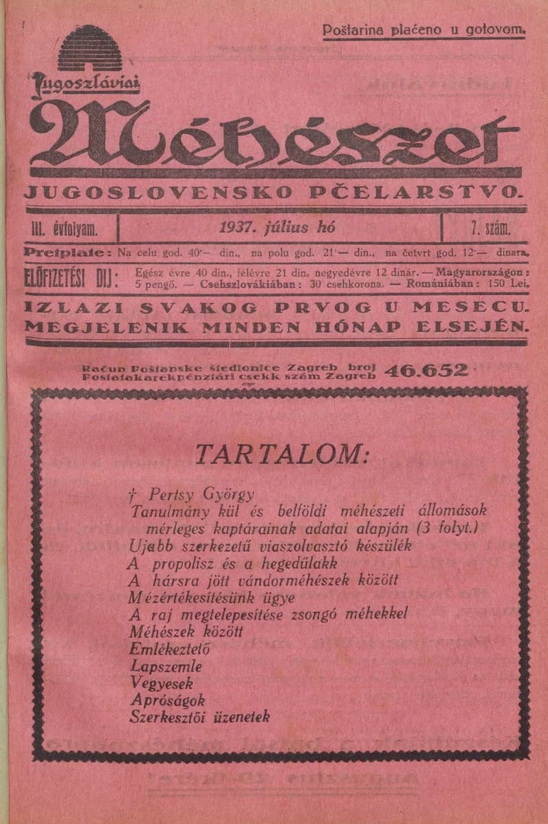 Jugoszláviai méhészet, 3. évf. 1937. július 1. 7. sz.