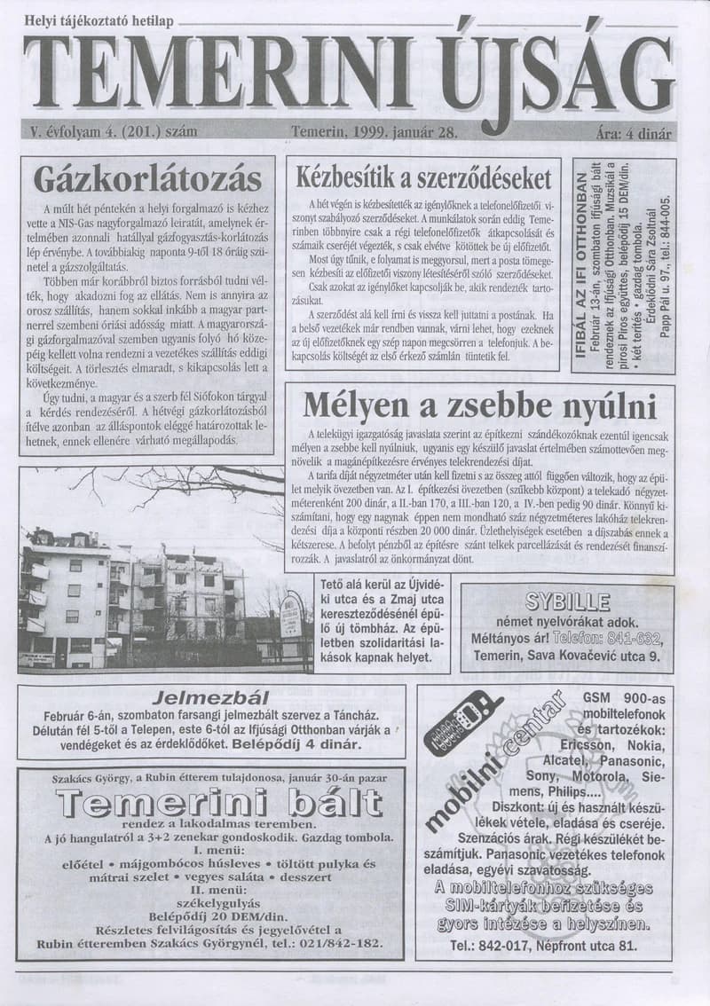 Temerini Újság, 5. évf. 1999. január 28. 4. sz.