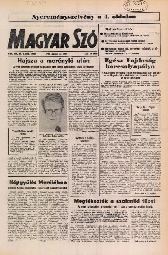 Magyar Szó, 43. évf. 1986. március 3. 60. sz. 1–20. oldal