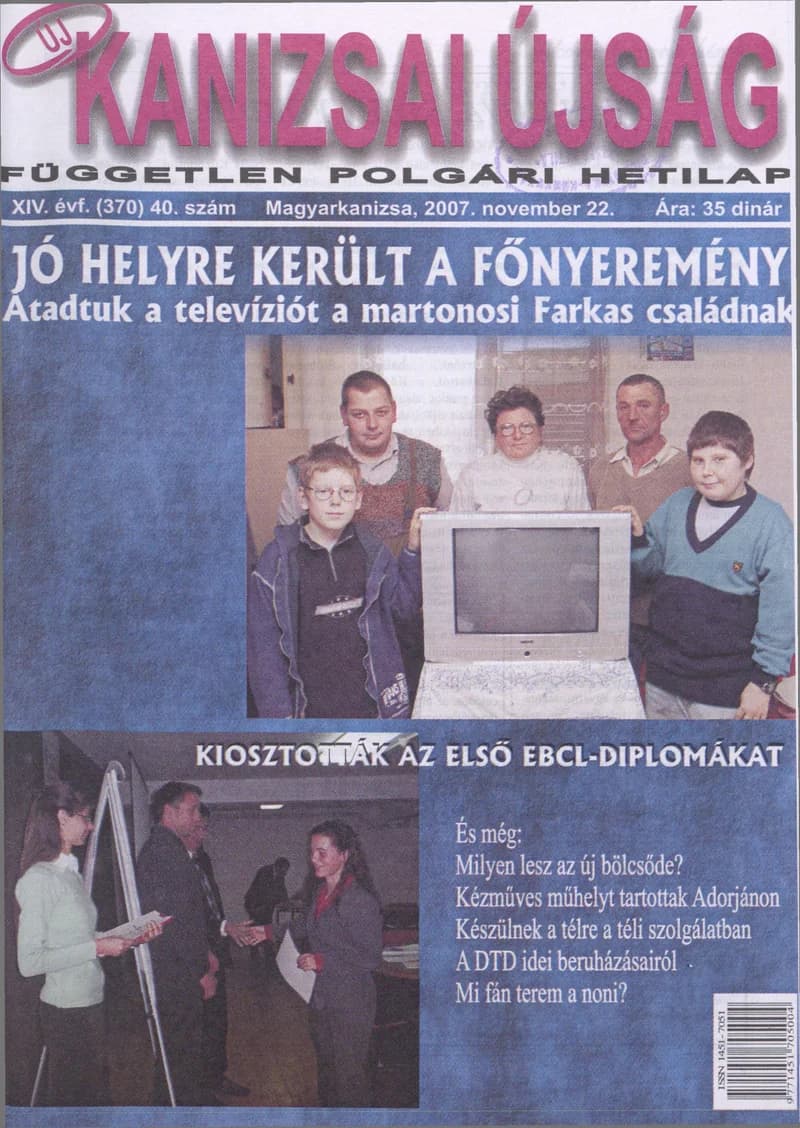 Új Kanizsai Újság, 14. évf. 2007. november 22. 40. sz.