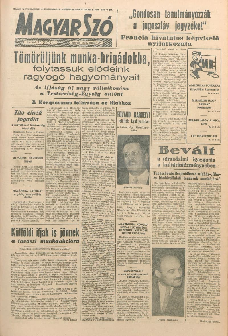 Magyar Szó, 15. évf. 1958. január 29. 27. sz. 1–10. oldal