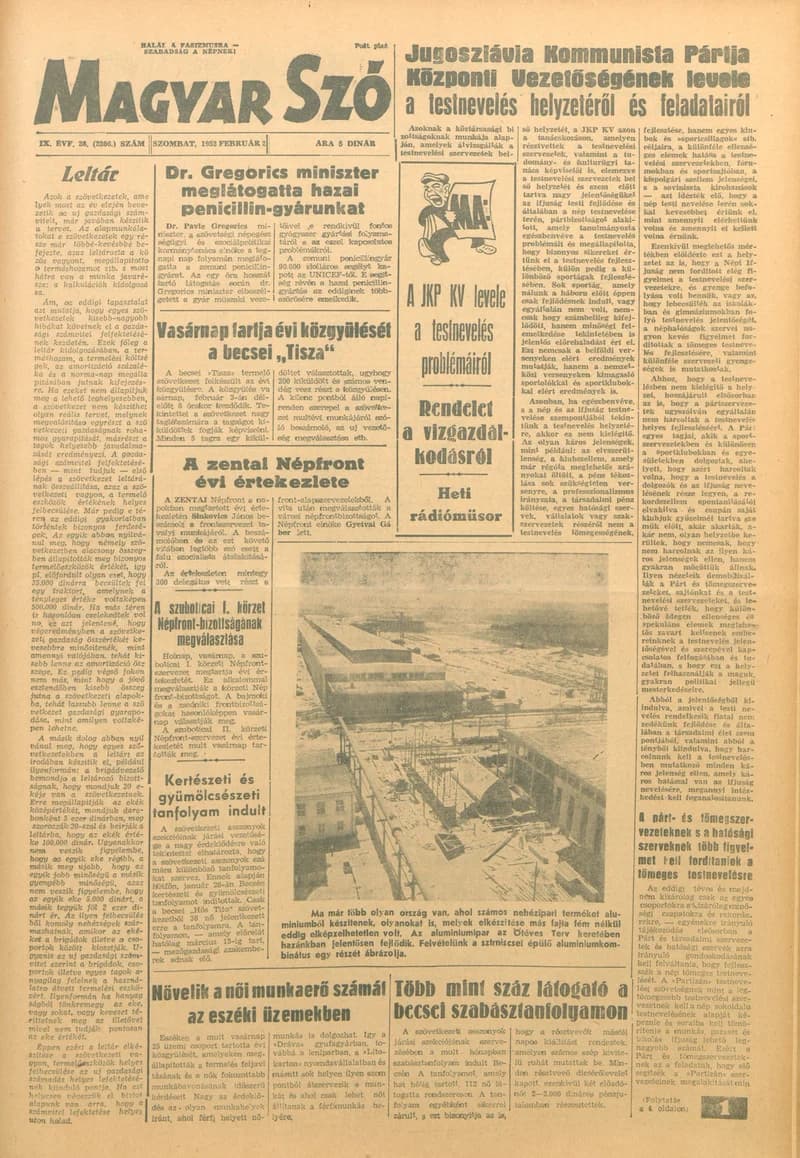 Magyar Szó, 9. évf. 1952. február 2. 28. sz. 1–6. oldal