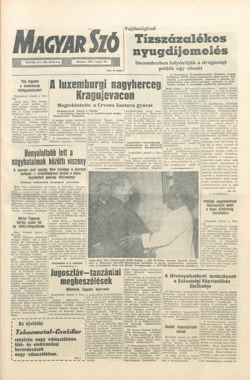 Magyar Szó, 28. évf. 1971. szeptember 29. 268. sz. 1–16. oldal