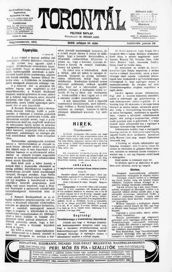 Torontál, 39. évf. 1910. június 23. 141. sz.