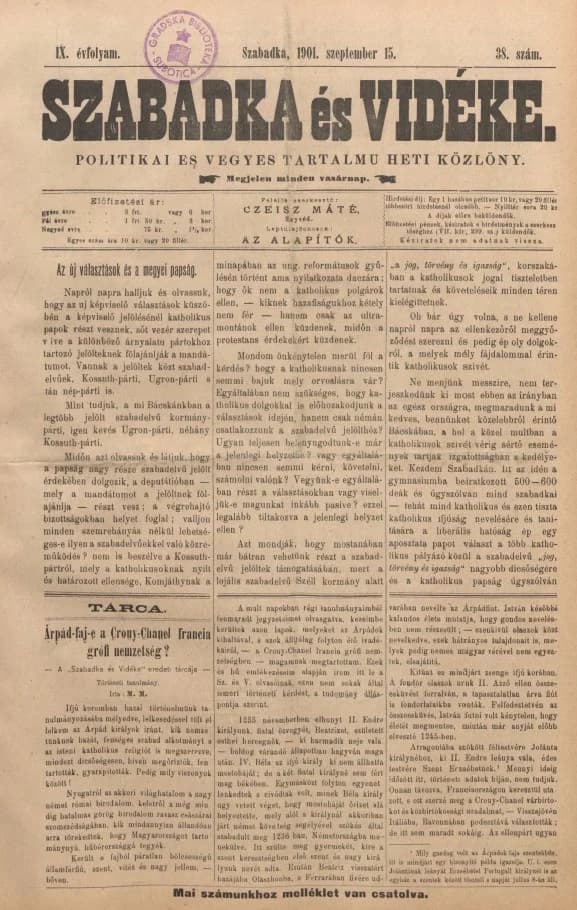 Szabadka és vidéke II, 9. évf. 1901. szeptember 15. 38. sz.