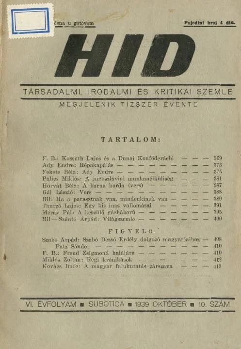 Híd, 6. évf. 1939. október. 10. sz. 369–416. oldal