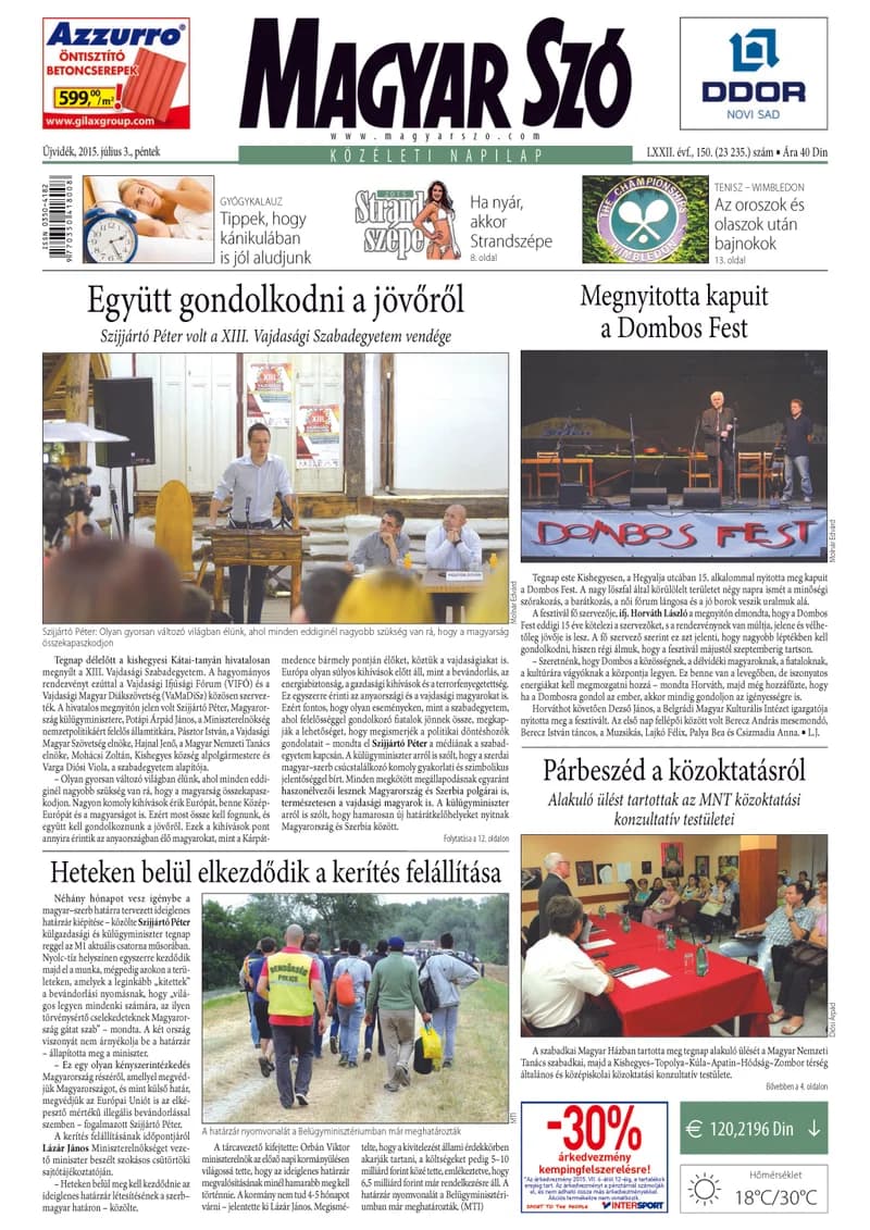 Magyar Szó, 72. évf. 2015. július 3. 150. sz. 1–16. oldal