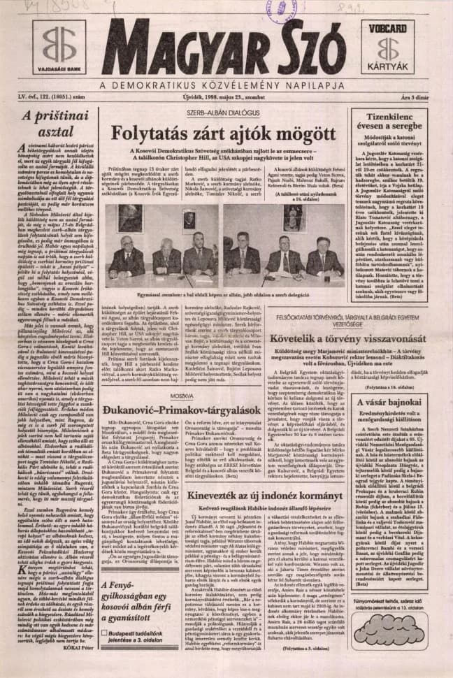 Magyar Szó, 55. évf. 1998. május 23. 122. sz. 1–16. oldal