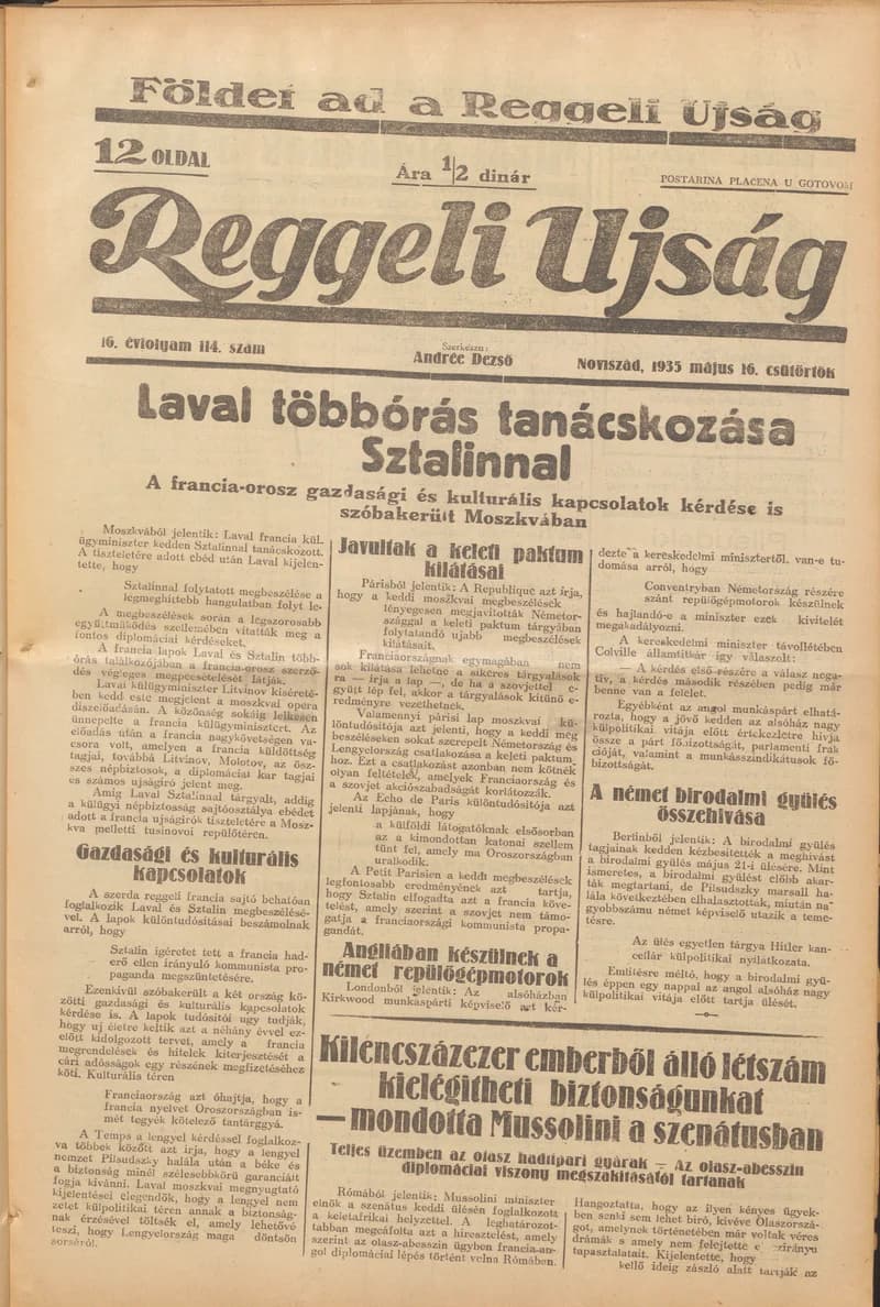 Reggeli Újság, 16. évf. 1935. május 16. 114. sz.