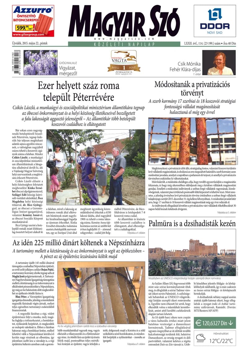 Magyar Szó, 72. évf. 2015. május 22. 114. sz. 1–16. oldal