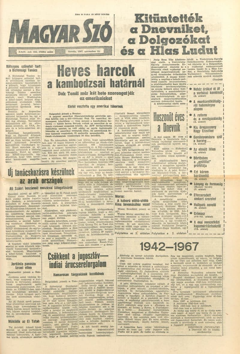 Magyar Szó, 24. évf. 1967. november 15. 315. sz. 1–16. oldal
