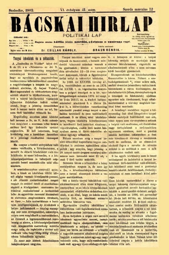Bácskai Hirlap, 6. évf. 1902. március 12. 41. sz.
