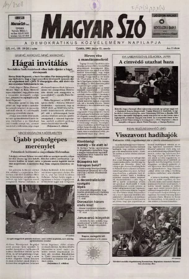 Magyar Szó, 59. évf. 2002. június 12. 135. sz. 1–16. oldal