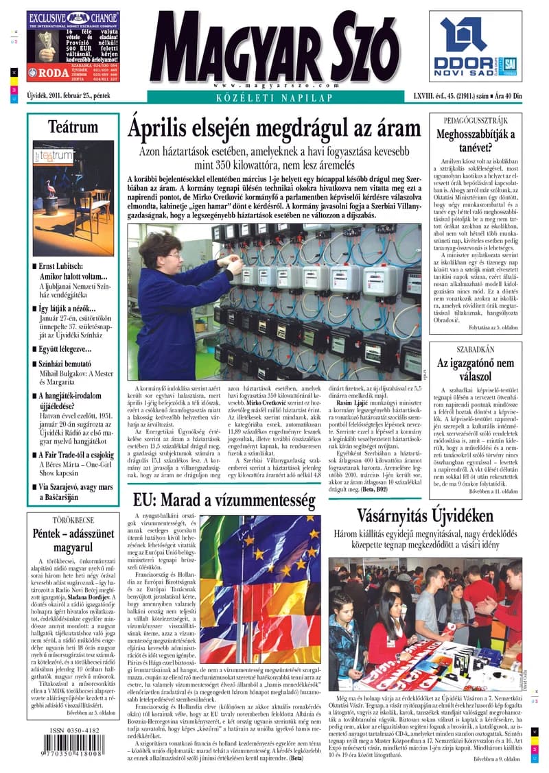 Magyar Szó, 68. évf. 2011. február 25. 45. sz. 1–20. oldal