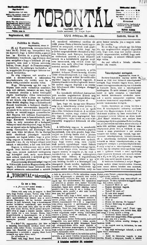 Torontál, 26. évf. 1897. február 18. 39. sz.