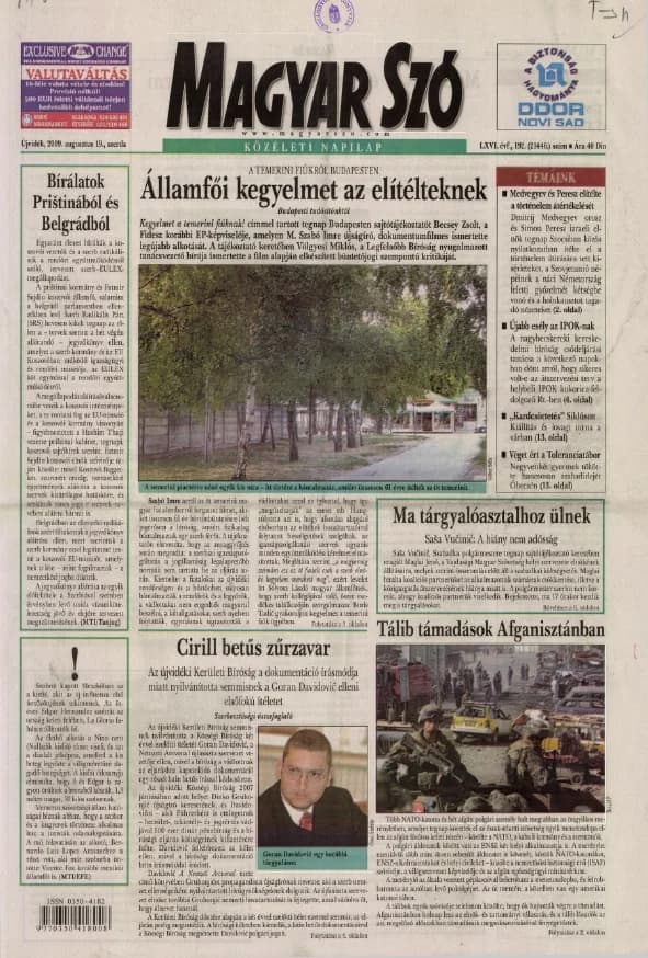 Magyar Szó, 66. évf. 2009. augusztus 19. 192. sz. 1–16. oldal