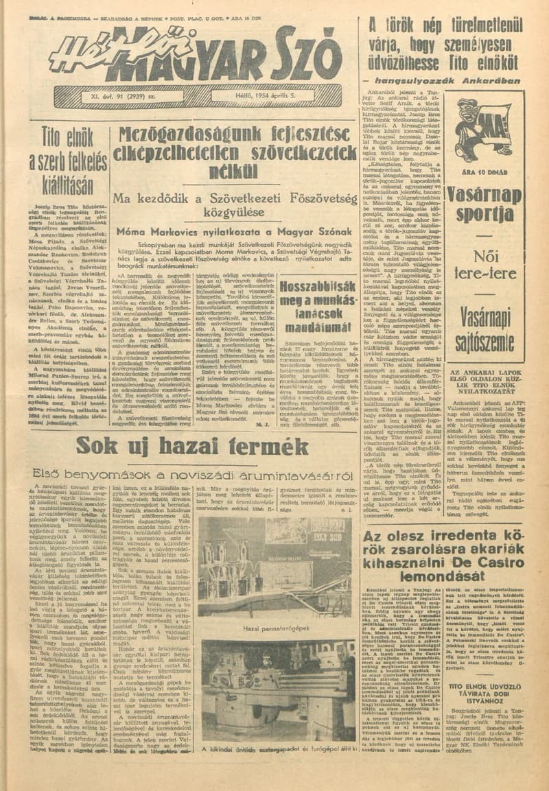 Magyar Szó, 11. évf. 1954. április 5. 91. sz. 1–8. oldal