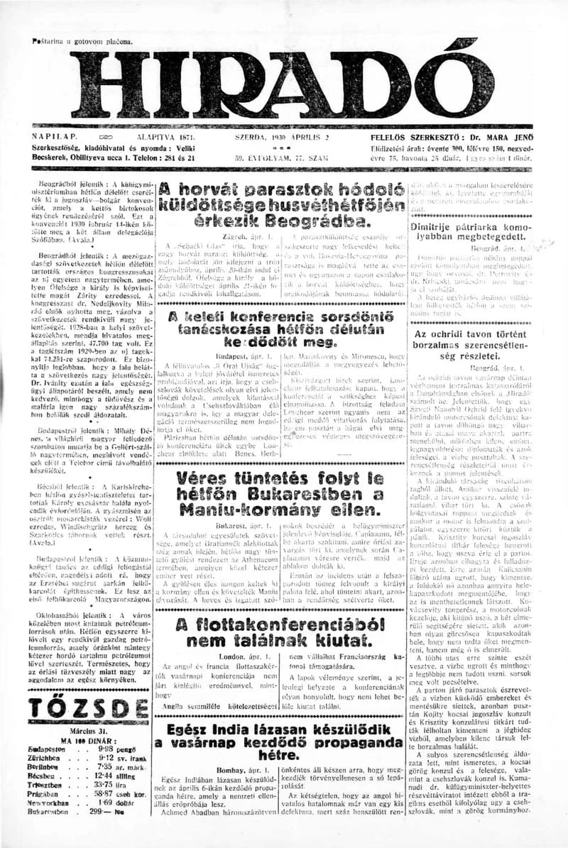 Híradó, 59. évf. 1930. április 2. 77. sz.